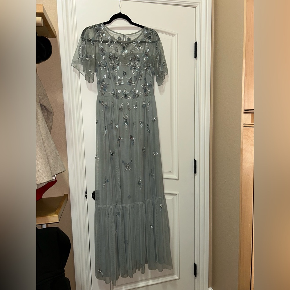 ADRIANA PAPPEL FLORAL GREEN DRESS